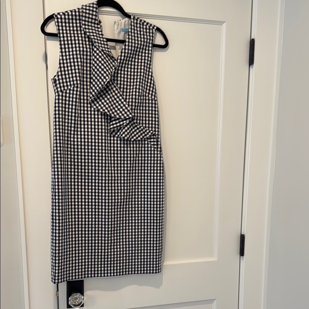 J. McLaughlin Black and White Asymmetrical Ruffled Sheath Dress